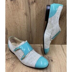 Alberto Moretti Artango Double Monk Strap Woven Dress Shoes 7.5 Cap Toe Leather